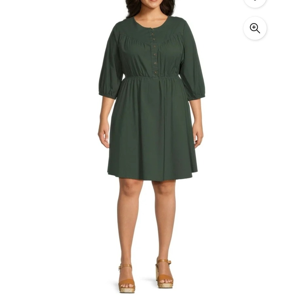 Terra &‎ Sky Women's Plus Size hubter green Button Front Dress 3xl 24-26w - M